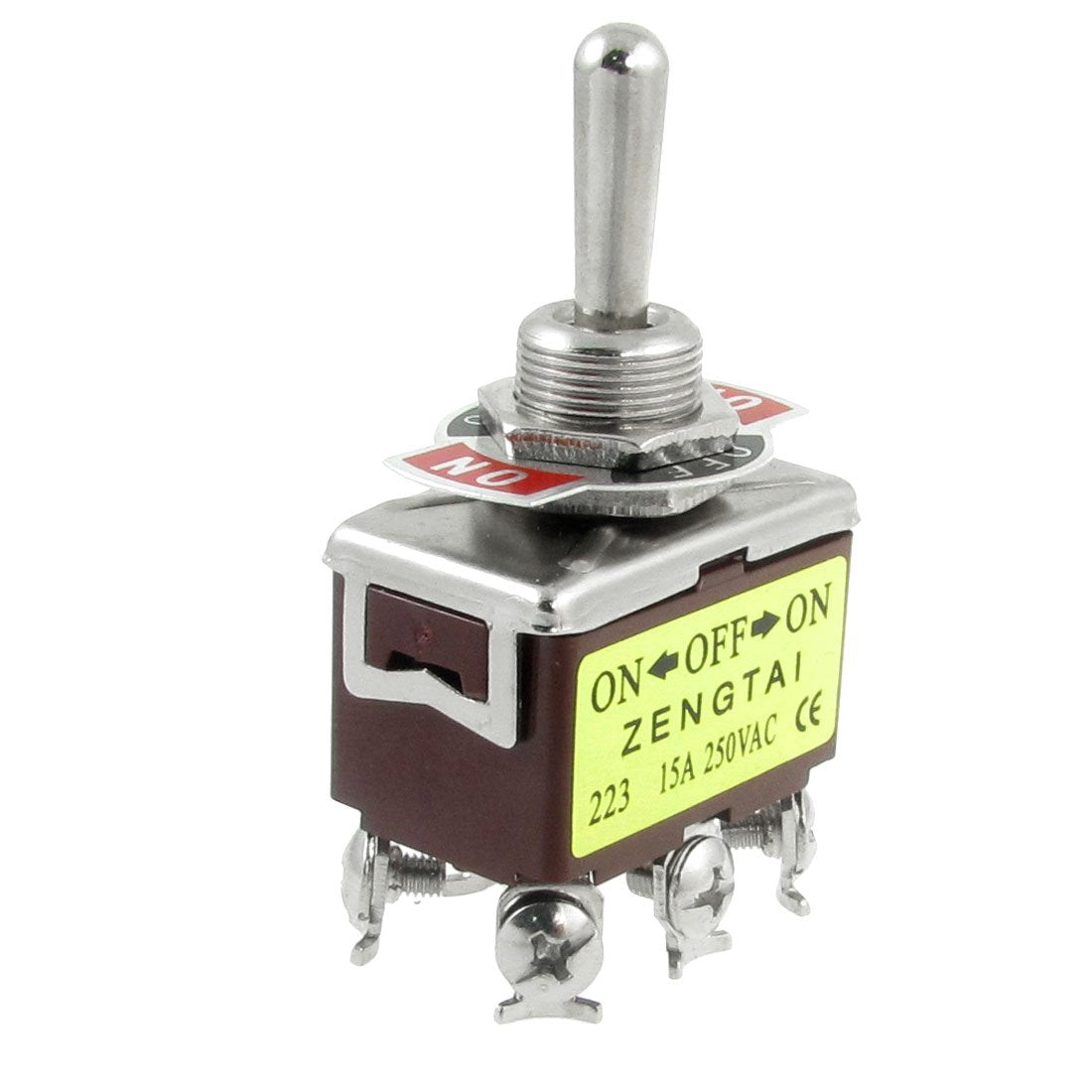 On/Off/On 3 Position Momentary 2P2T DPDT Toggle Switch, AC, 250V, 15 Amp