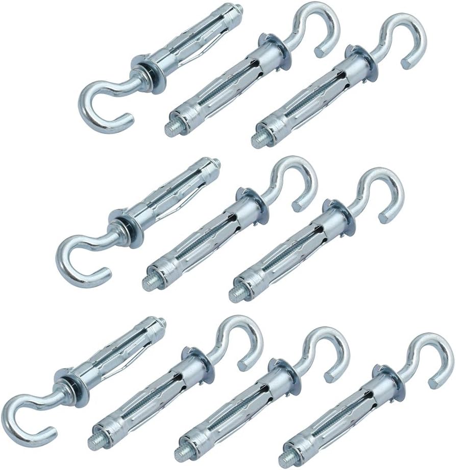 10Pcs M6 Thread 52mm Length Zinc Plated Hollow Wall Anchor Eye Screw Hook Assortment
