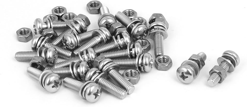M5 x 18mm 304 Stainless Steel Phillips Pan Head Screws Nuts w Washers 20 Sets