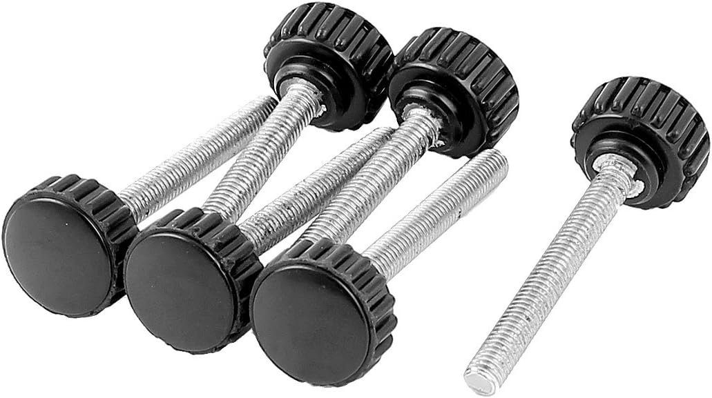 6pcs M5 x 40mm Thread Knurled Round Head Clamping Screw Knob Black