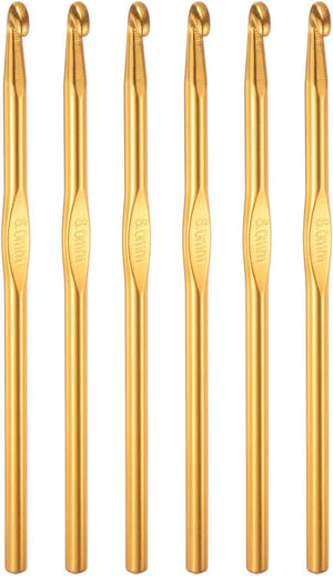 Aluminum Crochet Hook 6mm US Size J (Size 10) Knitting Needles for DIY Craft Yarn Gold Tone 6Pcs