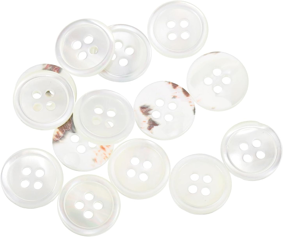 14 Pcs Natural Shell Buttons, 4 Hole Mother of Pearl Buttons 15mm Sewing Craft Buttons for Shirt Sewing DIY Crafts Decoration, White/Red