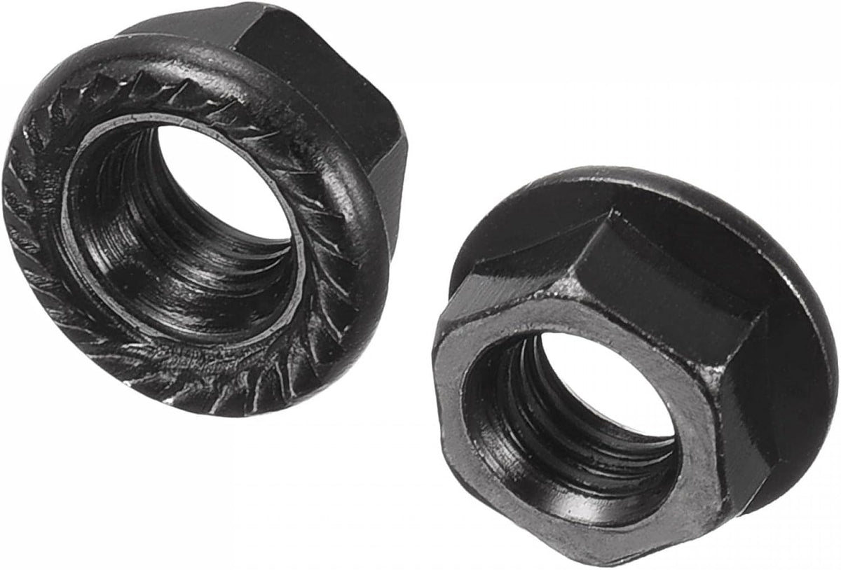 M5 Serrated Flange Hex Lock Nuts, Carbon Steel Black Oxide Finished 100pcs