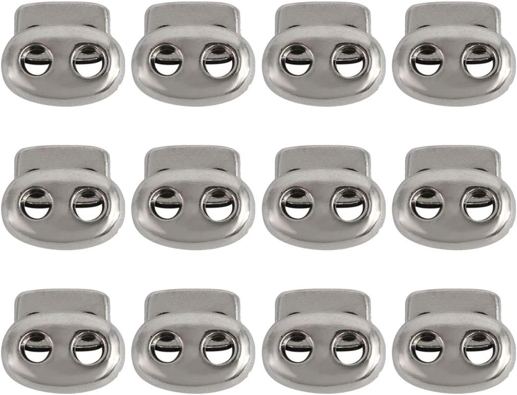 LinkMejor 12 Pcs Plastic Cord Locks Spring Stopper Double Hole Toggle Fastener Stopper Rope End for Drawstrings Clothing Shoelaces Bags