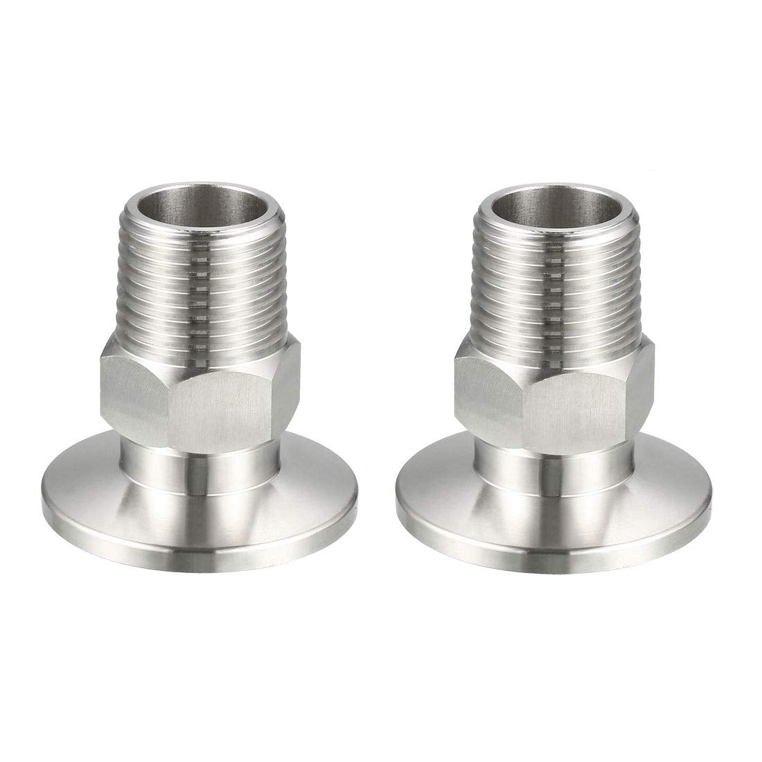 Pipe Fitting 1/2" PT Male Threaded to 1.57" Ferrule Stainless Steel Clamp Fitting, Pack of 2