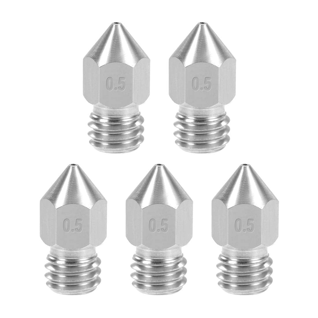 0.5mm 3D Printer Nozzles Head M6 Thread Replacement for MK8 1.75mm Extruder Print, Stainless Steel 5pcs