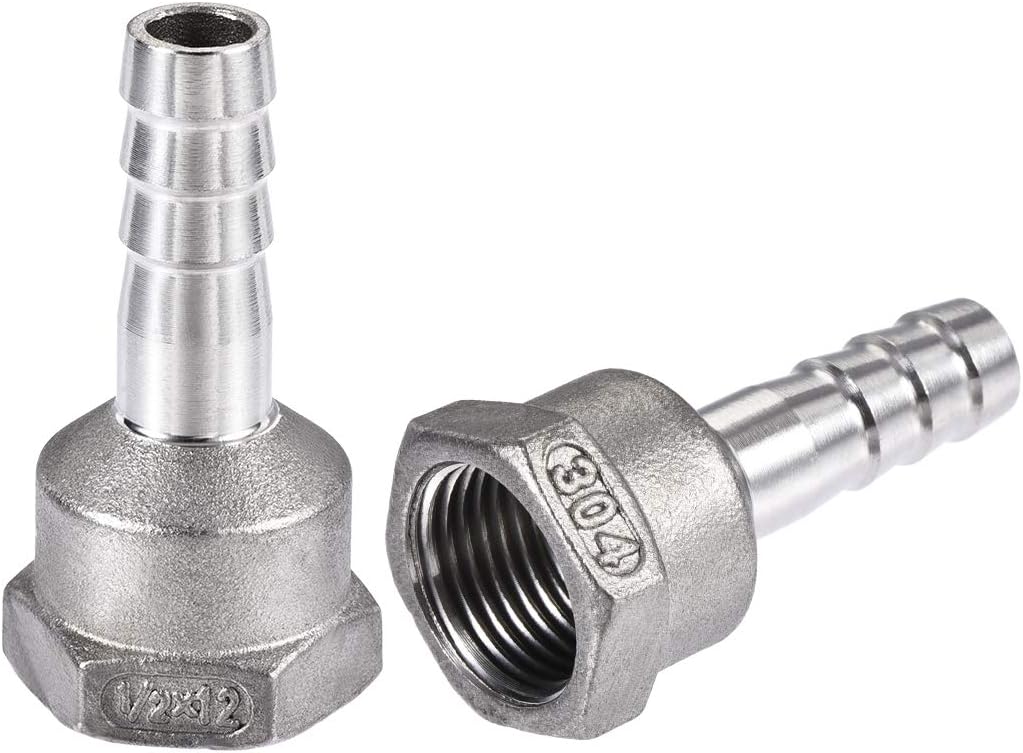 304 Stainless Steel Hose Barb Fitting Coupler, 12mm Barb x G1/2 Female Thread Pipe Adapter, 2Pcs