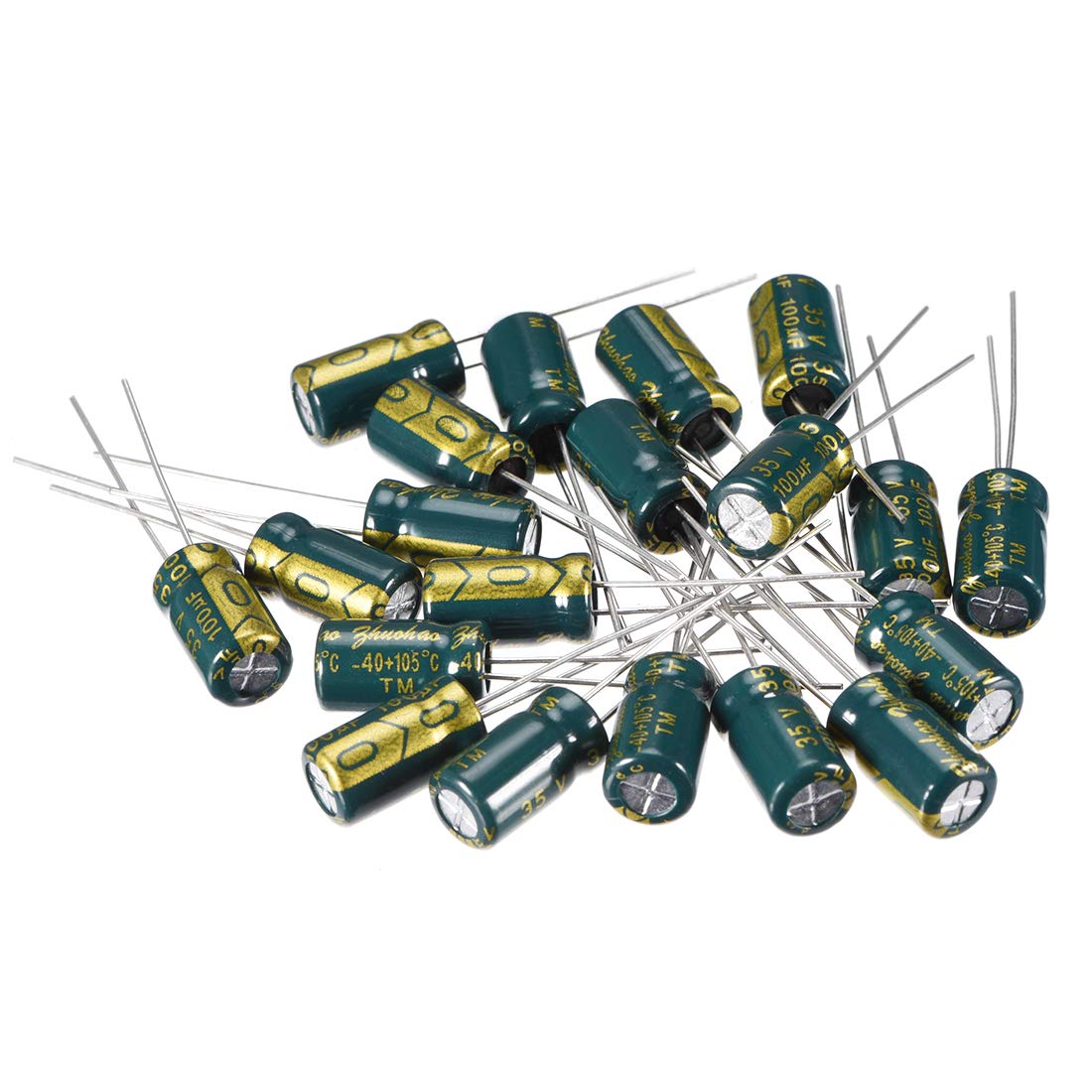 Aluminum Radial Electrolytic Capacitor Low ESR Green with 100uF 35V 105 Celsius Life 3000H 6.3 x 11 mm High Ripple Current,Low Impedance 20pcs