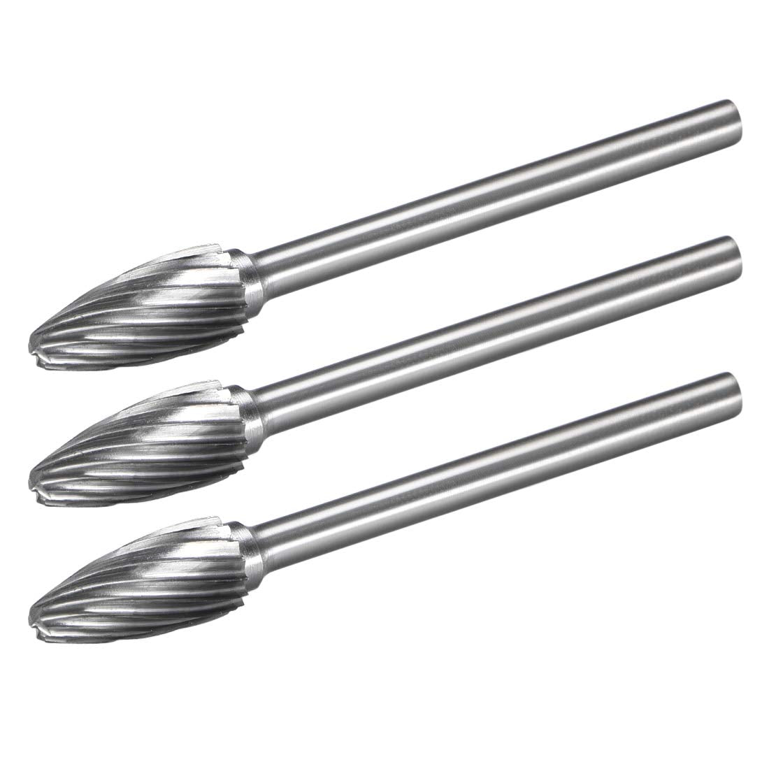 Tungsten Carbide Rotary Files 1/8" Shank, Single Cut Flame Rotary Burrs Tool 6mm Dia, for Die Grinder Drill Bit Alloy Steel Hard Metal Carving Polishing Model Engineering, 3pcs