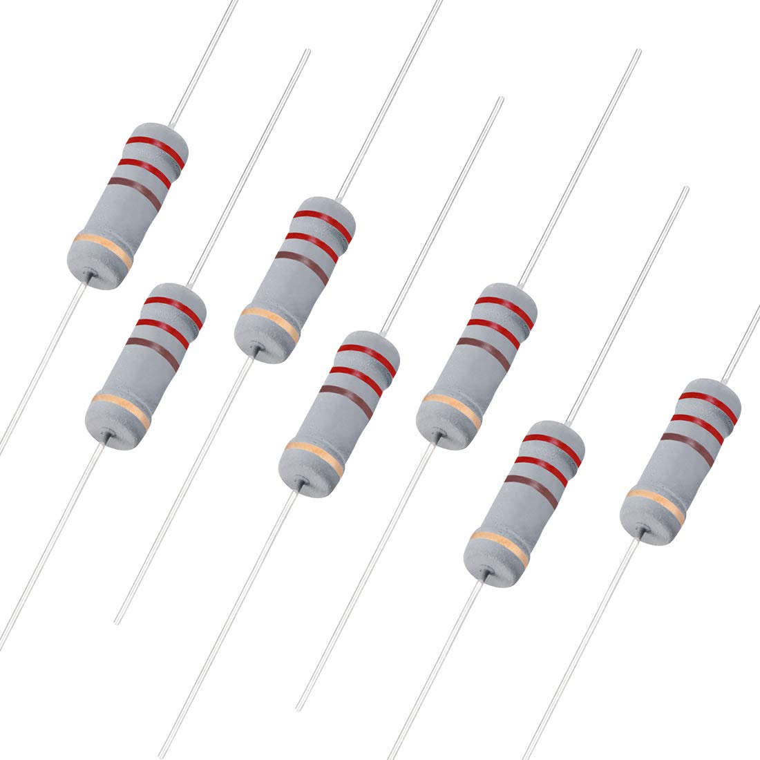 50Pcs 220 Ohm Resistor, 2W 5% Tolerance Carbon Film Resistors, 4 Bands for DIY Electronic Projects and Experiments