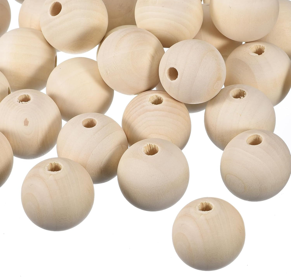 30Pcs 40mm Natural Wood Spacer Beads, 8mm Large Hole Unfinished Round Wooden Beads for DIY Crafting, Jewelry Making Bracelets