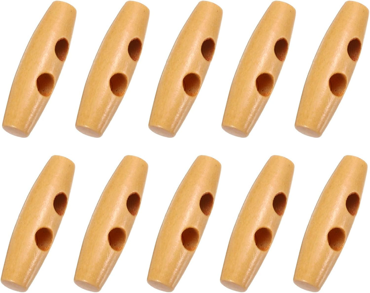 50Pcs Wood Toggle Buttons 30mm 2 Holes Olive Shape Sewing Horn Toggle Buttons for DIY Coat Clothes Accessories, Beige