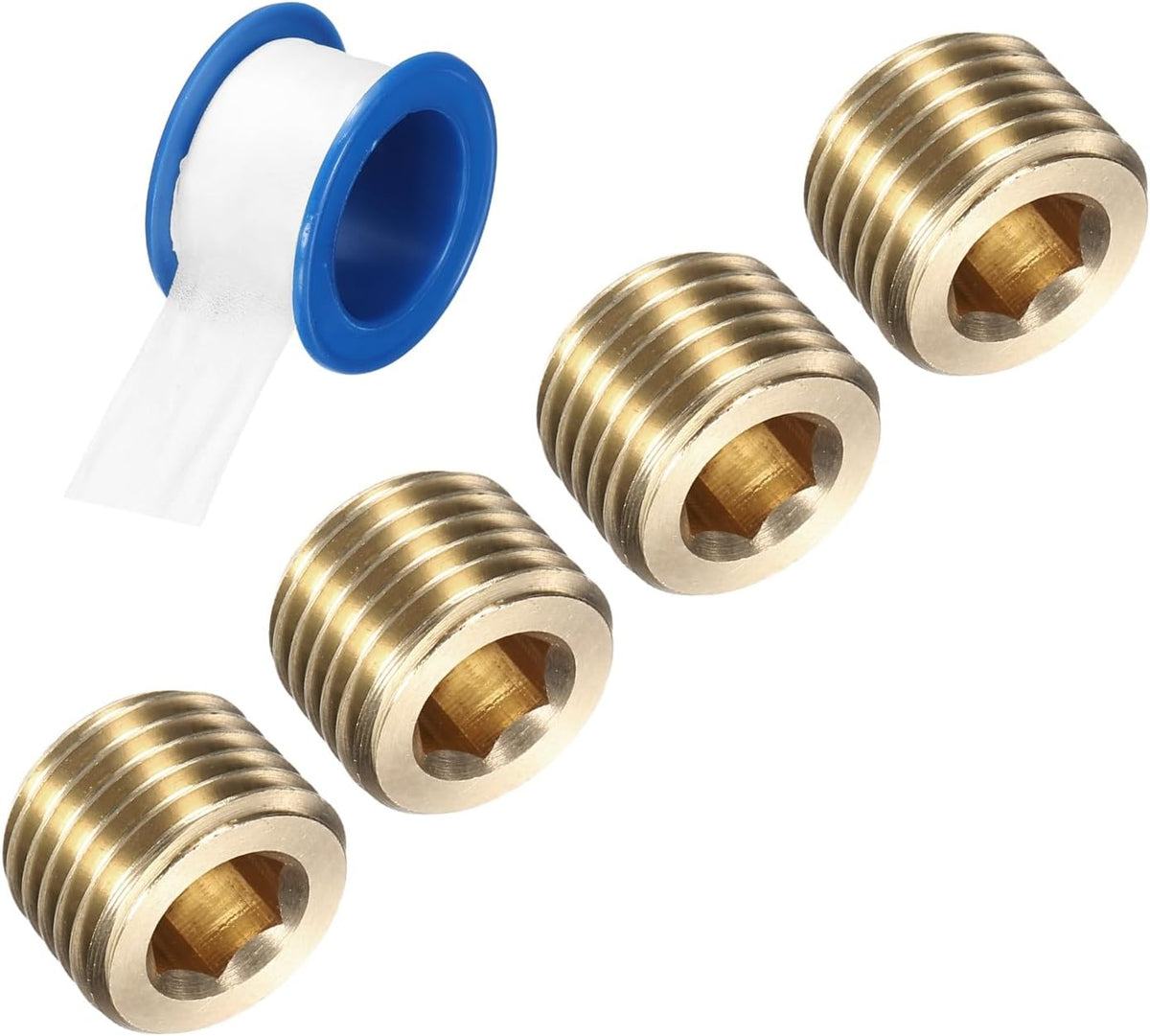 4Pcs 1/4 BSP Brass Pipe Plug Fitting, Male Thread Internal Hex Socket Pipe Cap, Countersunk Plug for Sealing Pipe Port, Pneumatic Solenoid Valve