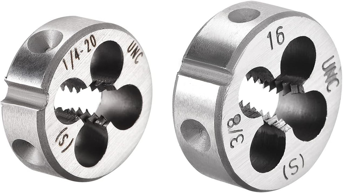 3/8-16 & 1/4-20 UNC Round Die Set, Machine Thread Right Hand Threading Die, Alloy Tool Steel 2pcs