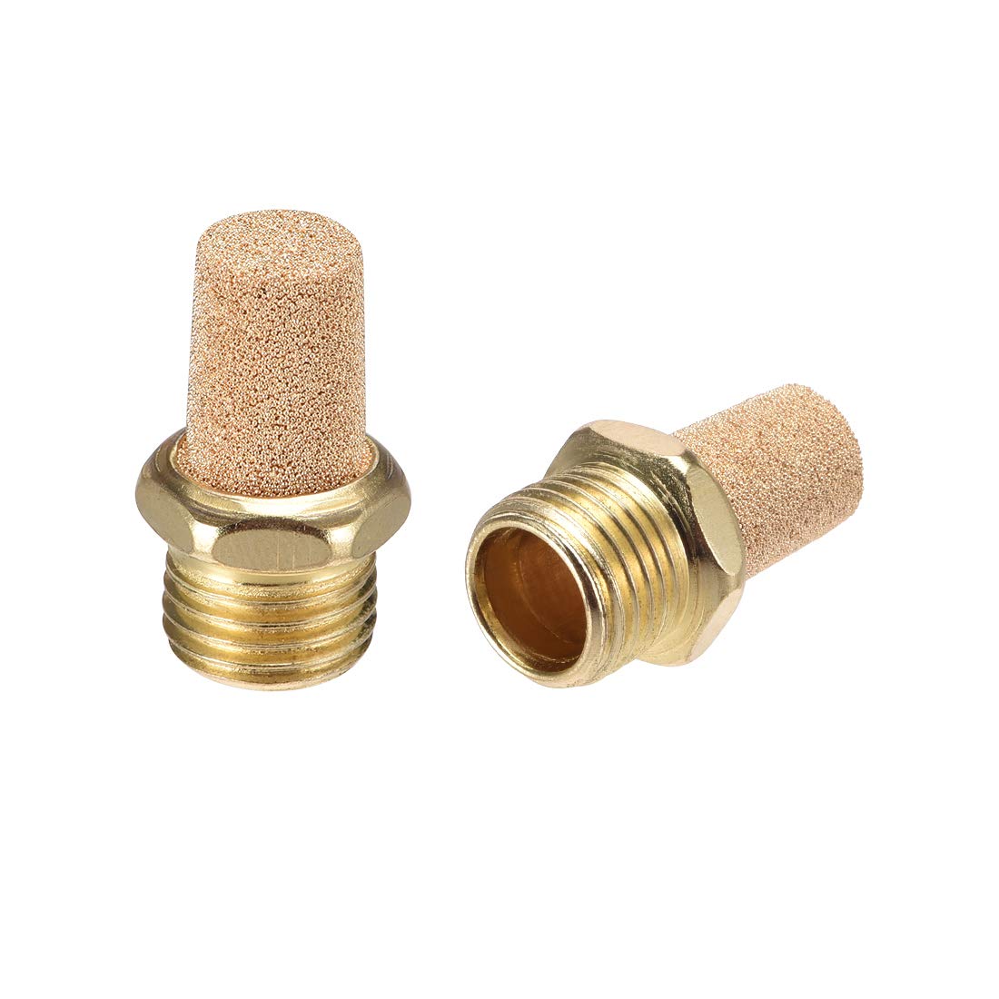Brass Exhaust Muffler, 1/4 inches PT Male Thread 19/32 inches Hex Sintered Air Pneumatic Bronze Muffler with Brass Body Protruding 2pcs