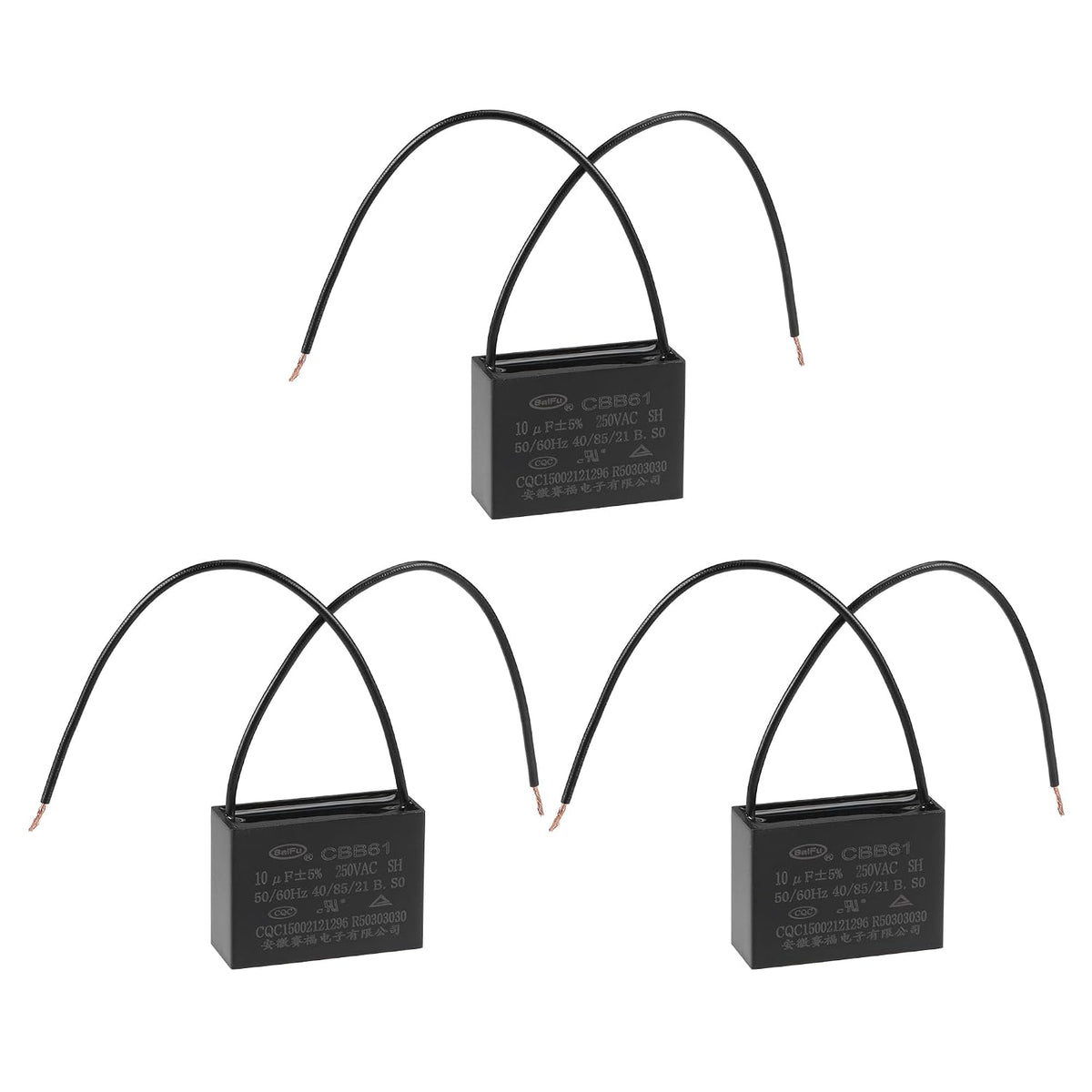 Ceiling Fan Capacitor CBB61 10uF 250V AC 2 Wires Metallized Polypropylene Film Capacitor 47x34x18mm for Electric Fan Pump Motor Generator 3Pcs