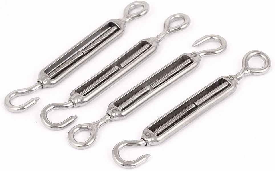 A15082600ux0979 Hook Eye Turnbuckle M5 x 37mm Thread Adjustable Stainless Steel Eye Hook Turnbuckle 4Pcs