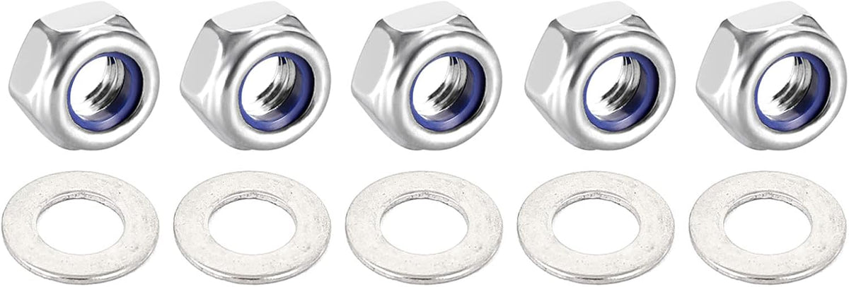 M6x12mmx0.9mm Round Flat Washer 304 Stainless Steel 200pcs and M6x1mm Nylon Insert Self-Lock Nut 10pcs