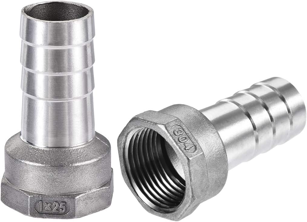 304 Stainless Steel Hose Barb Fitting Coupler, 25mm Barb x G1 Female Thread Pipe Adapter
