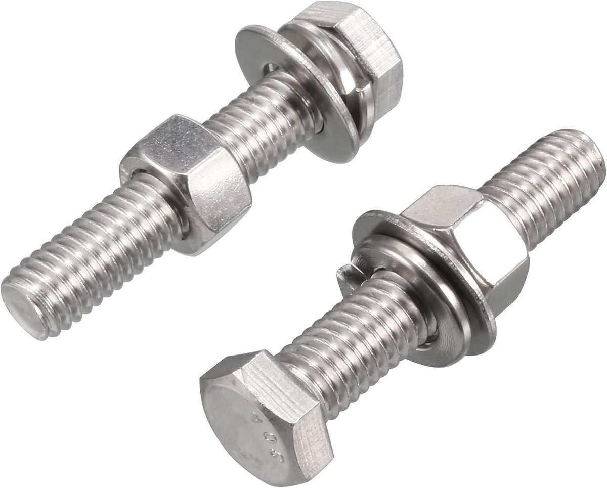2Set 304 Stainless Steel 3/8"-16 Thread 2" Length Hex Bolt Kit w Washer Nut