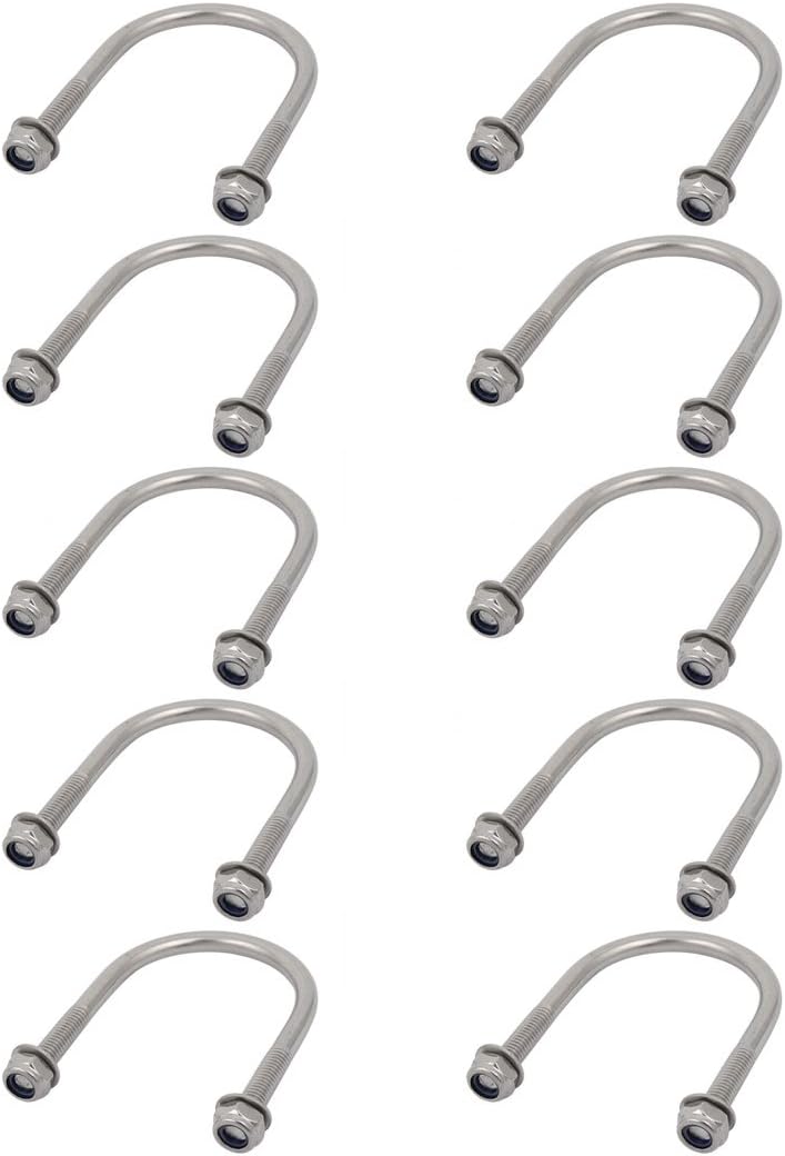 10pcs M6 Thread 304 Stainless Steel Round Bend U Bolt for 42mm Pipe Outer Dia