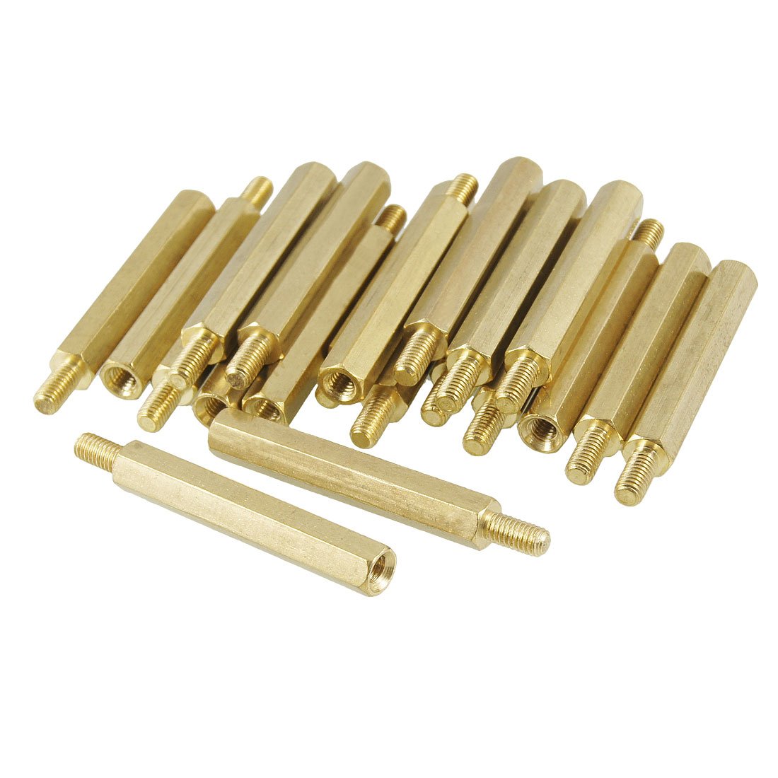 30mm Body Gold Tone Plated Brass 3mm Male-Female Thread PCB Spacer Surpport 20 Pcs