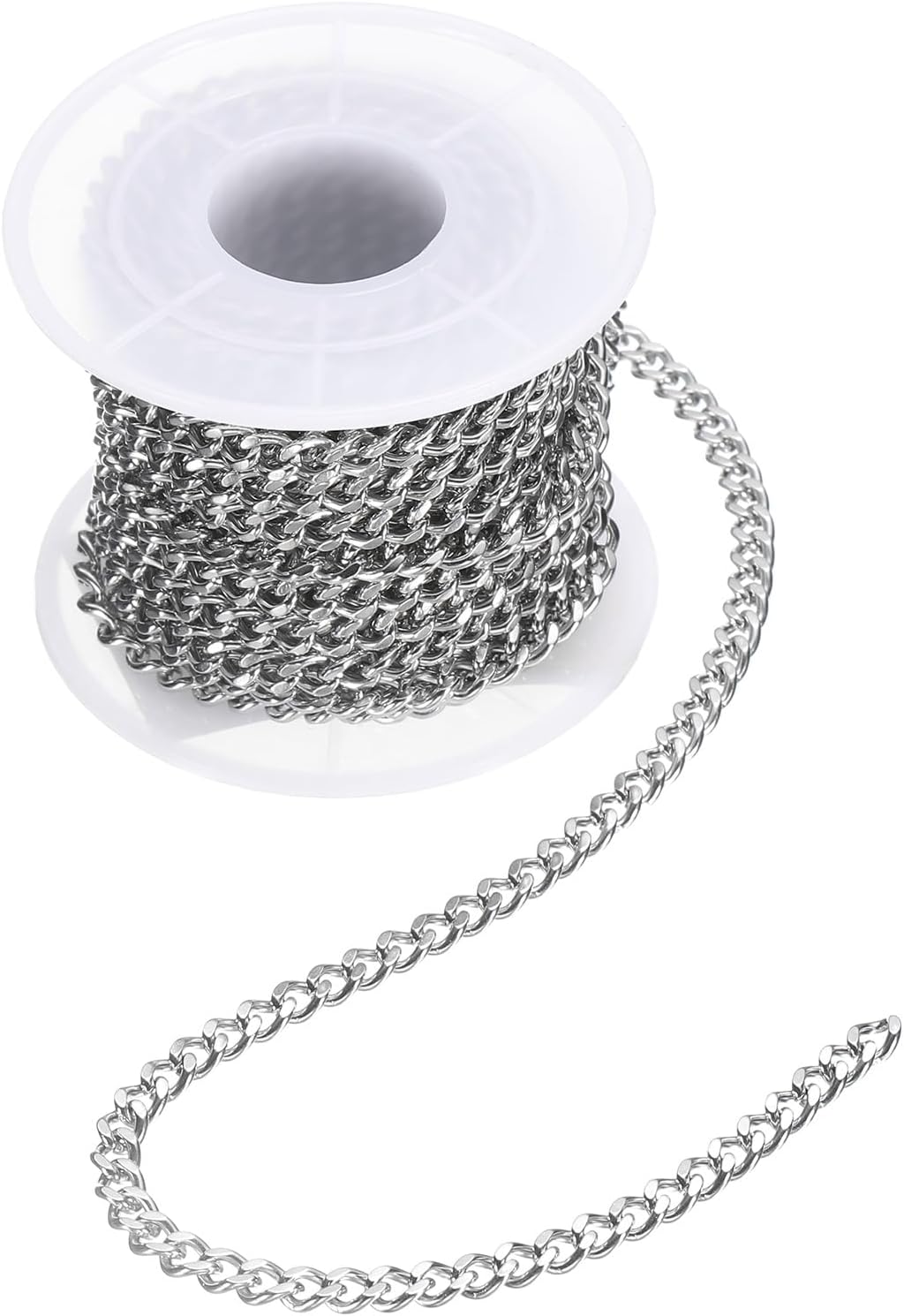16.4 Feet/5 Meter Stainless Steel Curb Chain, 4.5x1.2mm Cuban Link Chain, Twisted Links Cross Cable Chains for DIY Jewelry Making Supplies, Silver
