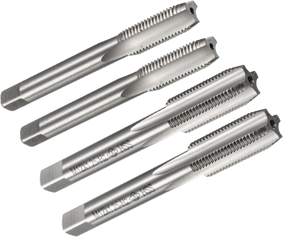 Metric Machine Tap M10 and M12 H2 HSS Uncoated 3 and 4 Straight Flutes Thread Tapping DIY Tool 4pcs