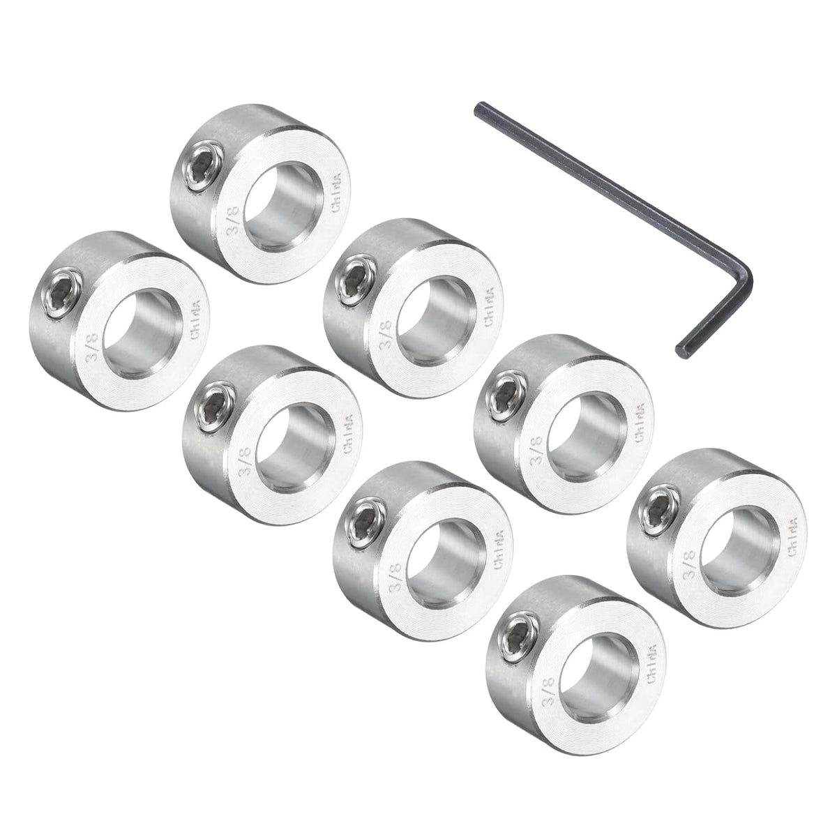 8 Pcs Set Screw Shaft Collar 3/8""Bore, 304 Stainless Steel Shaft Collars, 3/4""OD, 3/8""Thickness, Axle Collar Clamp with a Hex Wrench, Silver Tone