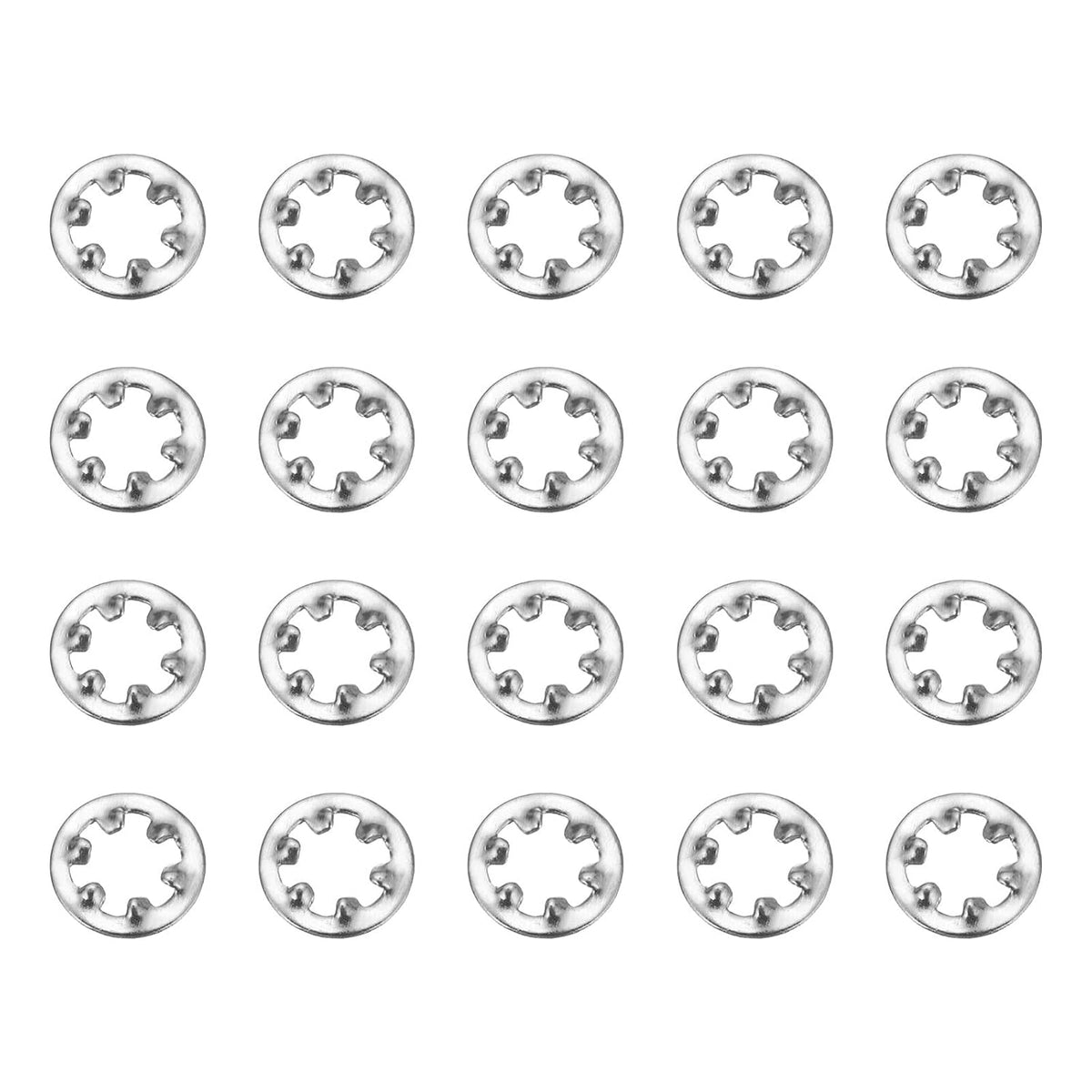 100Pcs 4# Internal Tooth Lock Washer, 304 Stainless Steel Multi-Tooth Star Washer Locking Fastener, Silver Tone