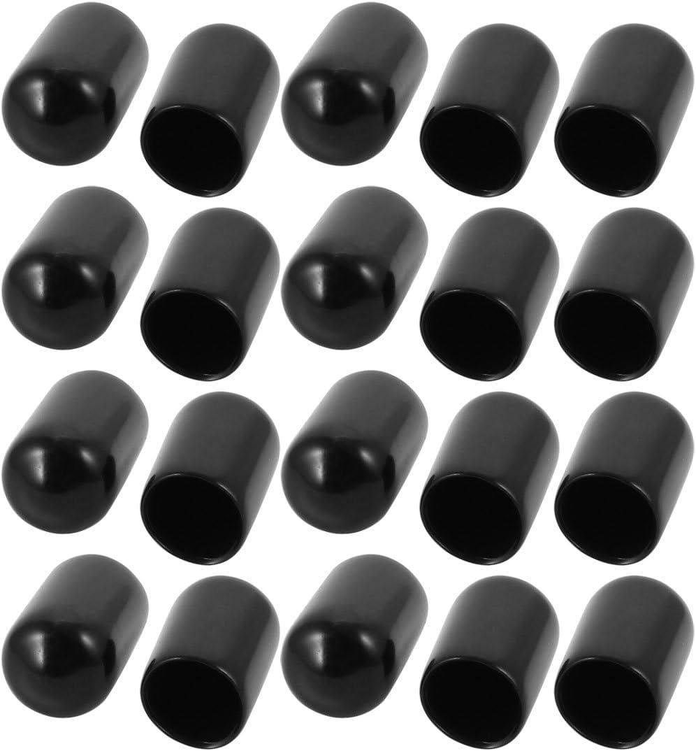 20Pcs 7mm Inner Dia PVC Flexible Vinyl End Cap Screw Thread Protector Cover Black