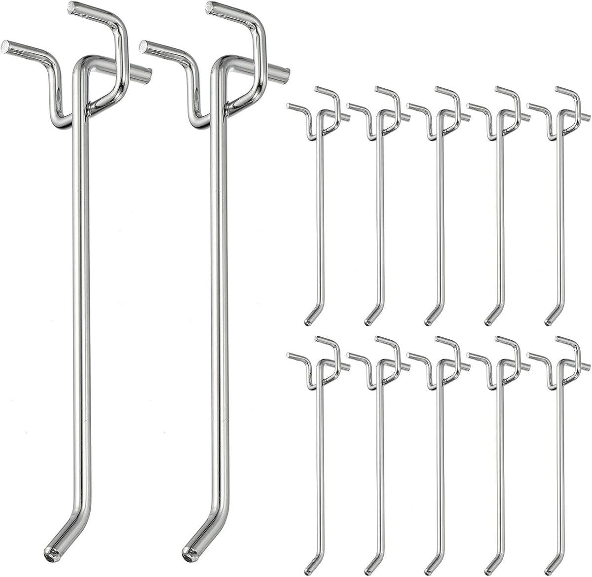 12 Pcs Pegboard Hooks, 5.9 Inch Peg Board Hooks Kit Fit 1/5" Pegboard Garage for Hanging Shelving Tool Storage Craft Organizing, Silver Tone (1.2mm Hole Dia)