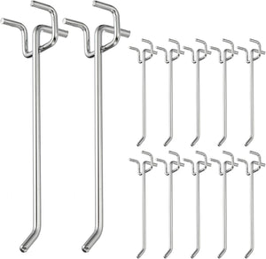 12 Pcs Pegboard Hooks, 5.9 Inch Peg Board Hooks Kit Fit 1/5" Pegboard Garage for Hanging Shelving Tool Storage Craft Organizing, Silver Tone (1.2mm Hole Dia)