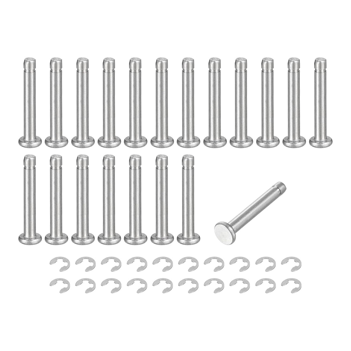 20Set M3x20mm 304 Stainless Steel Cylindrical Shaft Snap Ring Locating Pin, Flat Head Grooved Hinge Cylinder Position Pin with E Clip Retaining Ring, Silver