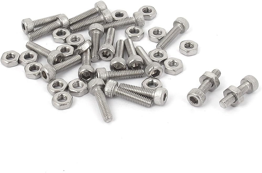 M2.5x10mm Hex Socket Head Knurled Cap Screws Bolts Nuts Set 20Pcs