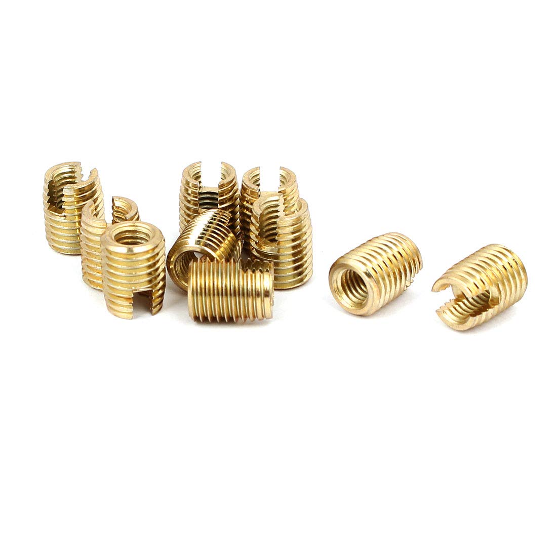 M8 x M5 10mm Length Self Tapping Threaded Insert Slotted Brass Tone 10pcs