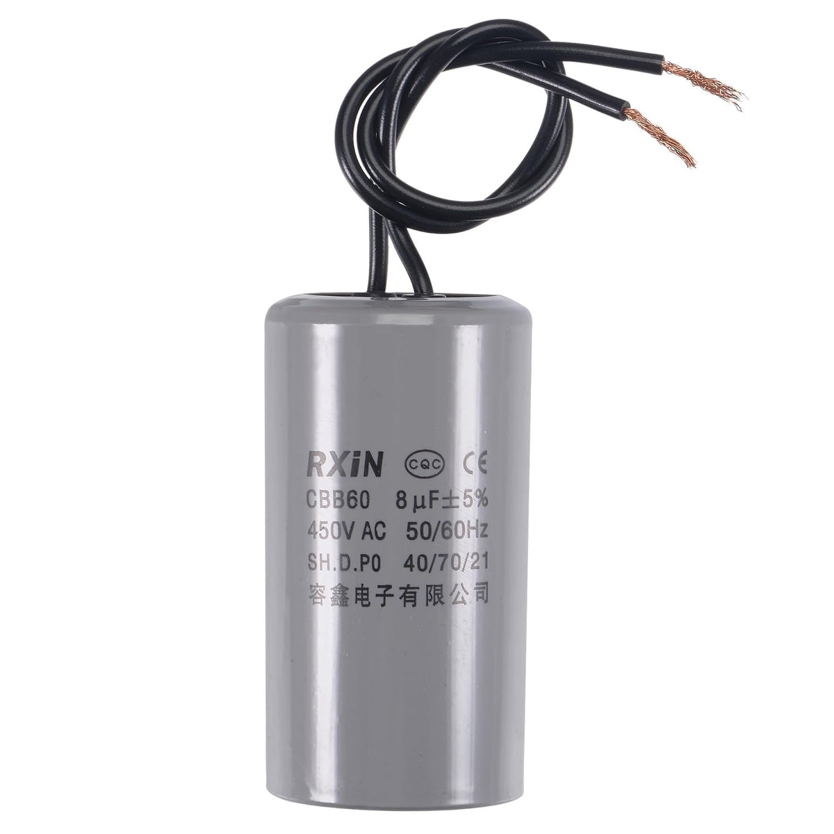 CBB60 Run Capacitor 8uF 450V AC 2 Wires 50/60Hz Cylinder 66x35mm for Air Compressor Water Pump Motor
