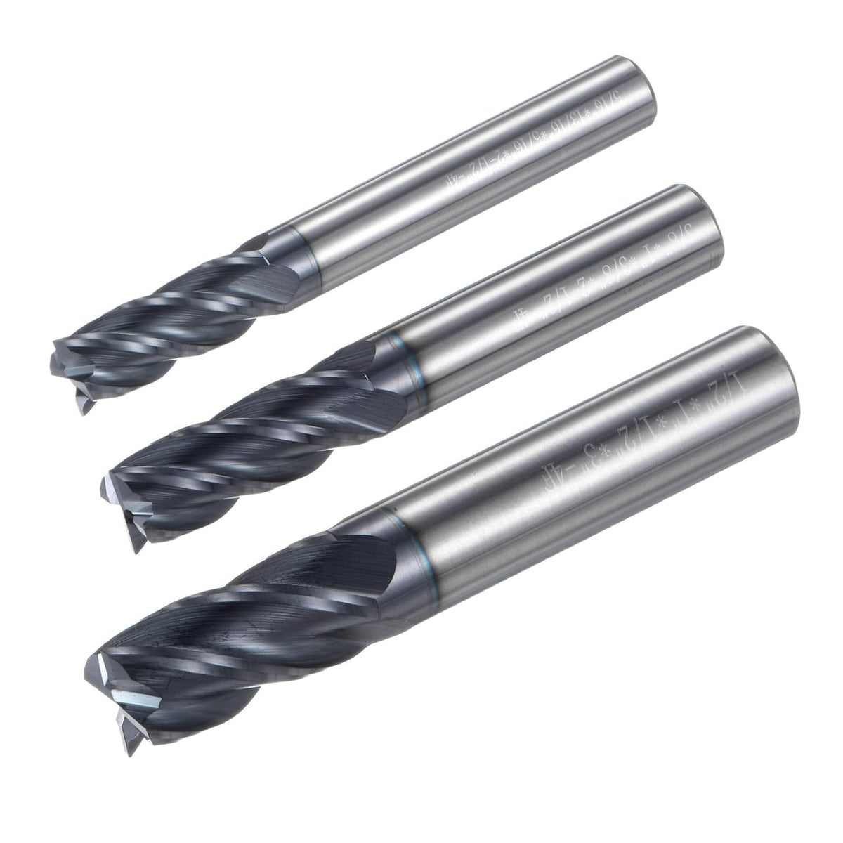 End Mill Set 5/16" 3/8" 1/2" 4 Flutes Spiral Helical Groove Tungsten Steel Straight Shank CNC Milling Bits for Aluminum Steel Cutting Metalworking