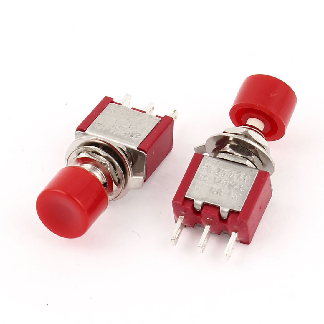 a14090200ux0786 AC 120V 5A 3 Pole Spat 1No 1NC Momentary Red Round Push Button Switch, 0.24" Width, 1.3" Length