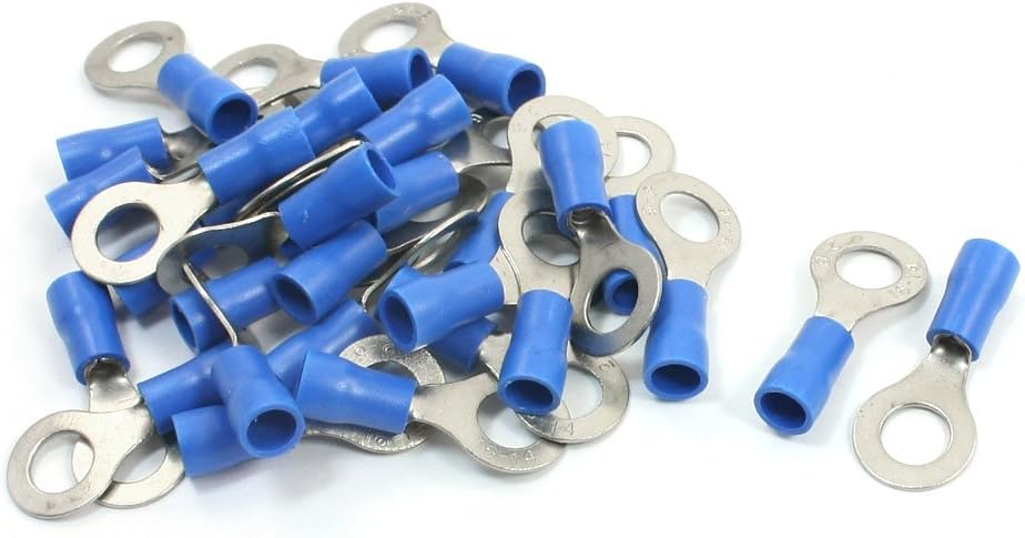 30Pcs PVC Insulated Ring Terminal Cable Lugs Blue RV2-6 AWG 16-14