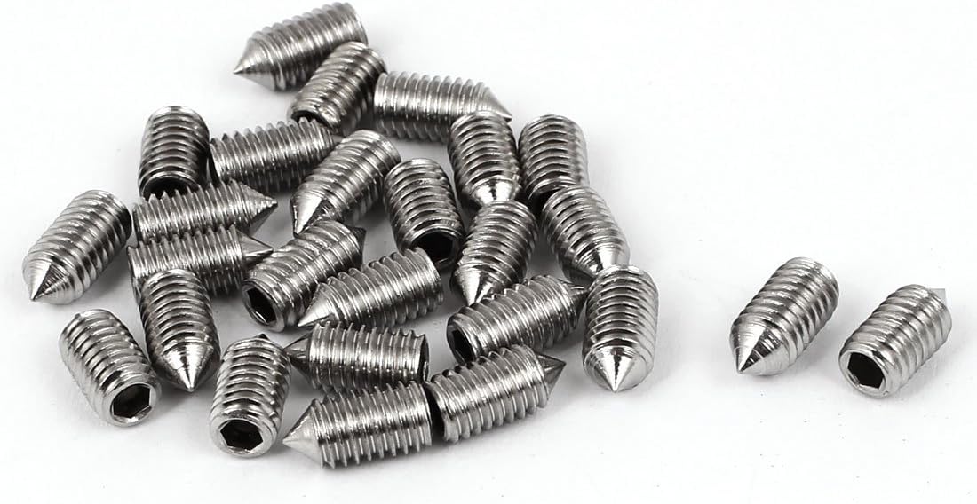M5 x 10mm Cone Point Hex Socket Set Grub Screw Silver Tone 25 Pcs