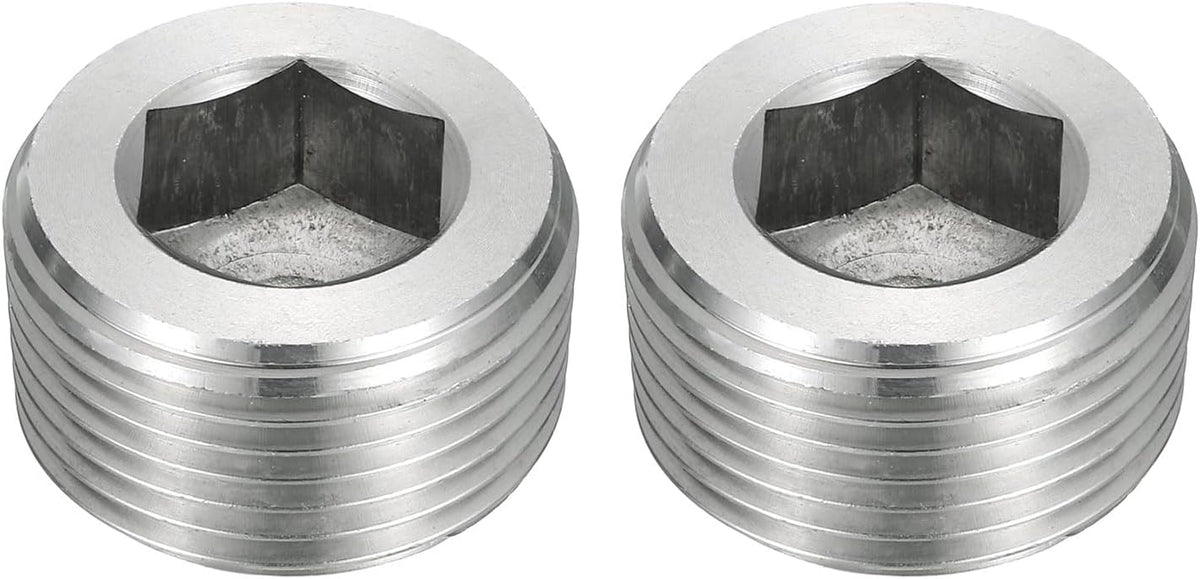 2Pcs Male Thread Socket Pipe Plugs, NPT 1" Stainless Steel Internal Hex Thread Pipe Caps for Pipe Fitting and Sealing, Silver