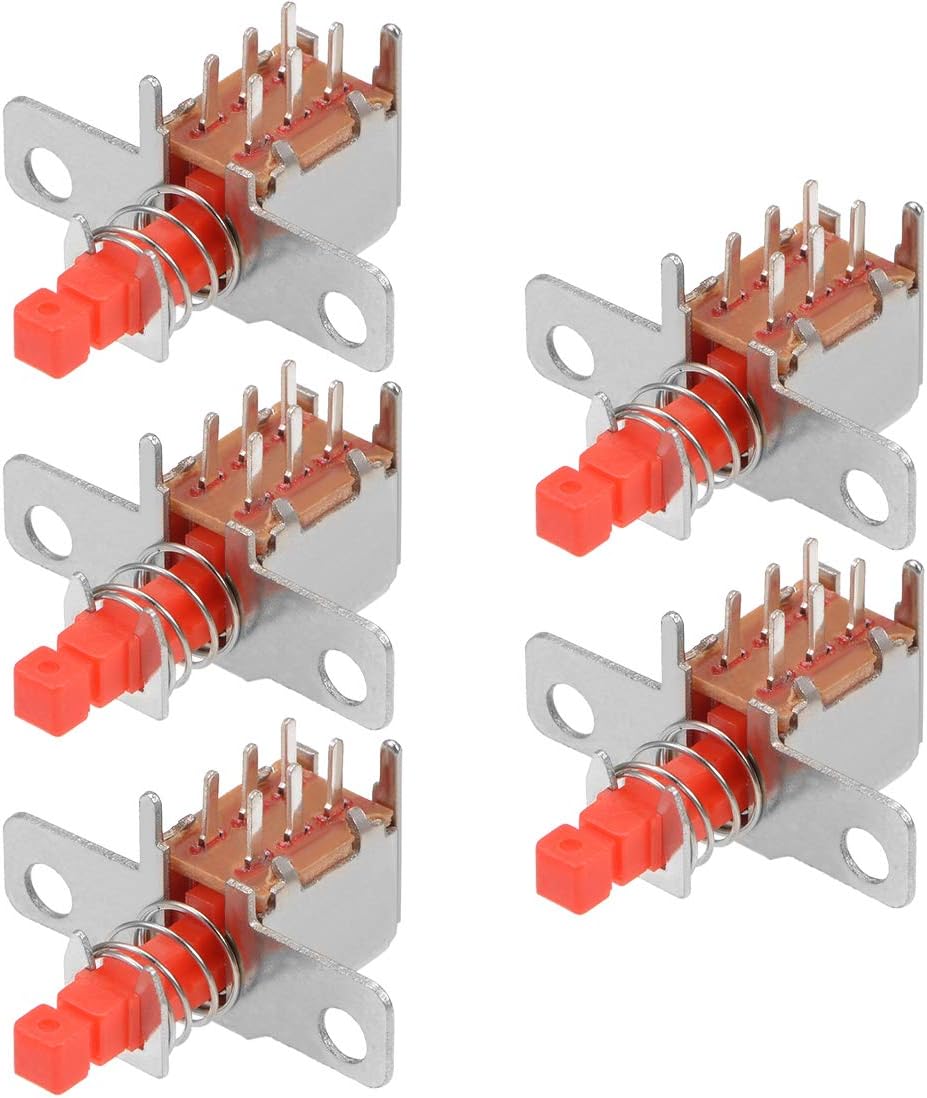 Push Button Switch, DPDT 6 Pin 1 Position Self-Locking Red 5pcs