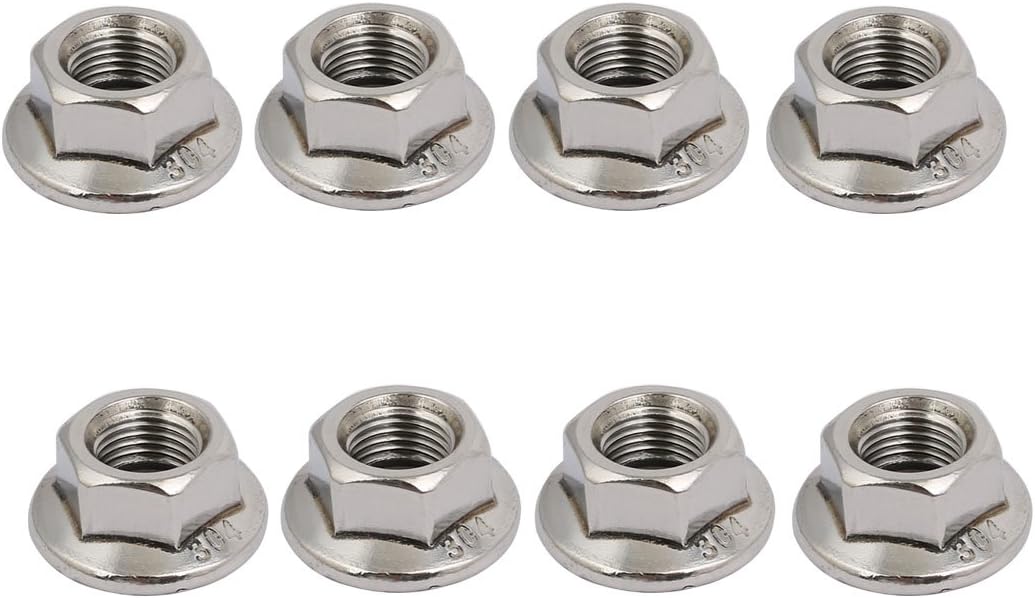 8pcs M10 x 1mm Pitch Metric Fine Thread 304 Stainless Steel Hex Flange Nut