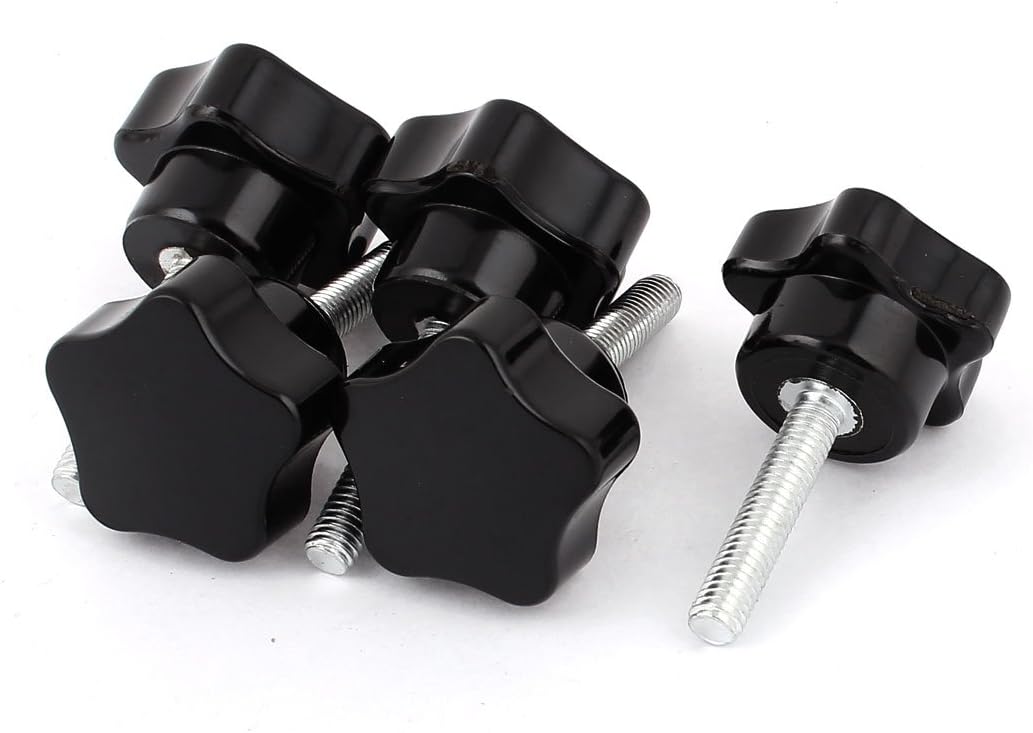 M6 x 30mm Male Thread Star Shaped Head Knurled Knob Black 5 Pcs