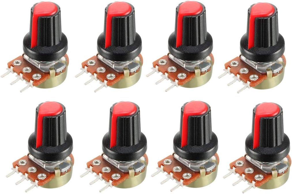 8Pcs 50K Ohm Variable Resistors Single Turn Rotary Carbon Film Taper Potentiometer with Knobs