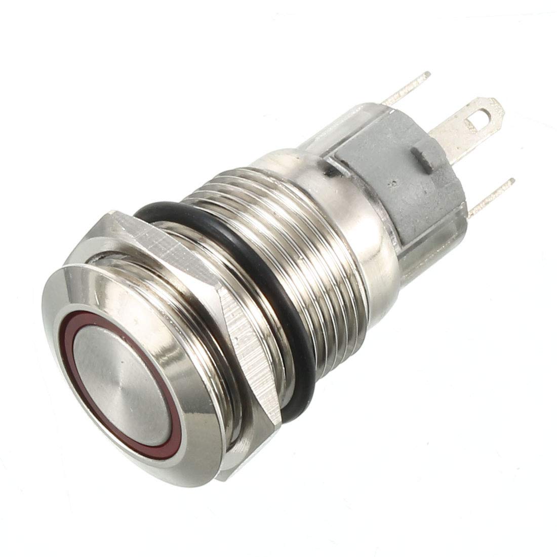 a11072700ux0207 Red LED Light 16 mm 12V Stainless STEEL Switch Momentary Push Button 5 Pin Spdt, 0.75" Width, 1.5" Length