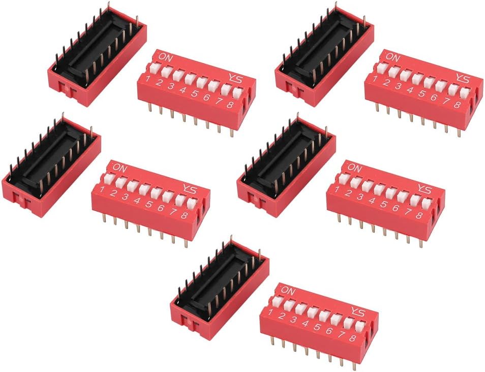 10 Pcs DIP Switch 2 Row 16 Terminals 8 Positions Sliding Switch 2.54mm Pitch