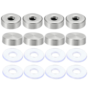8 Pcs Standoff Screw Caps, 0.63" Dia Stainless Steel Standoff Nail Accessory Glass Nail with 8 Rubber Gaskets for Acrylic Frame Advertising Board Connect and Fix, Brushed Silver