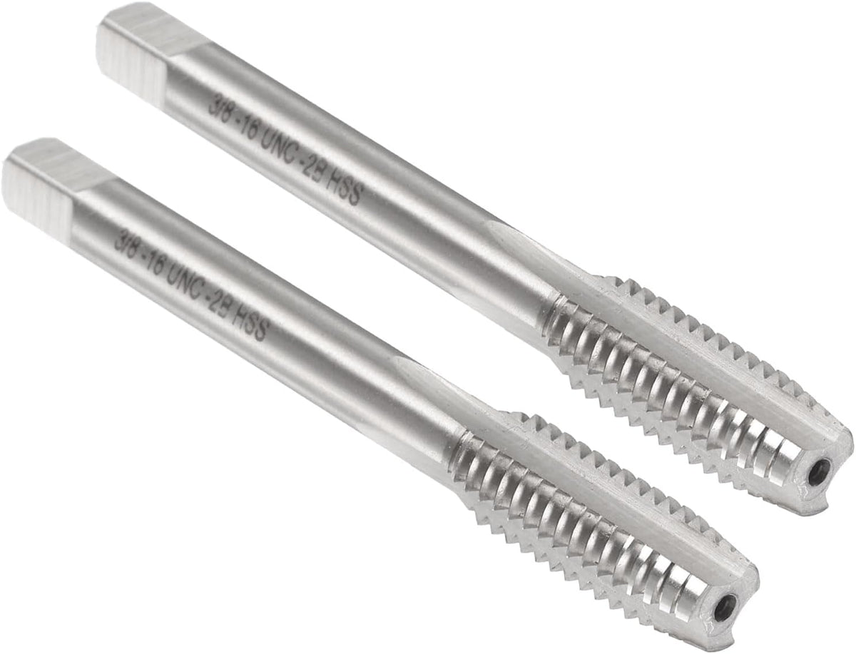 2pcs Hand Plug Tap 3/8-16 UNC 2B Thread Plug Style Taps Straight Flute Screw Tapping Threading Tool High Speed Steel HSS6542